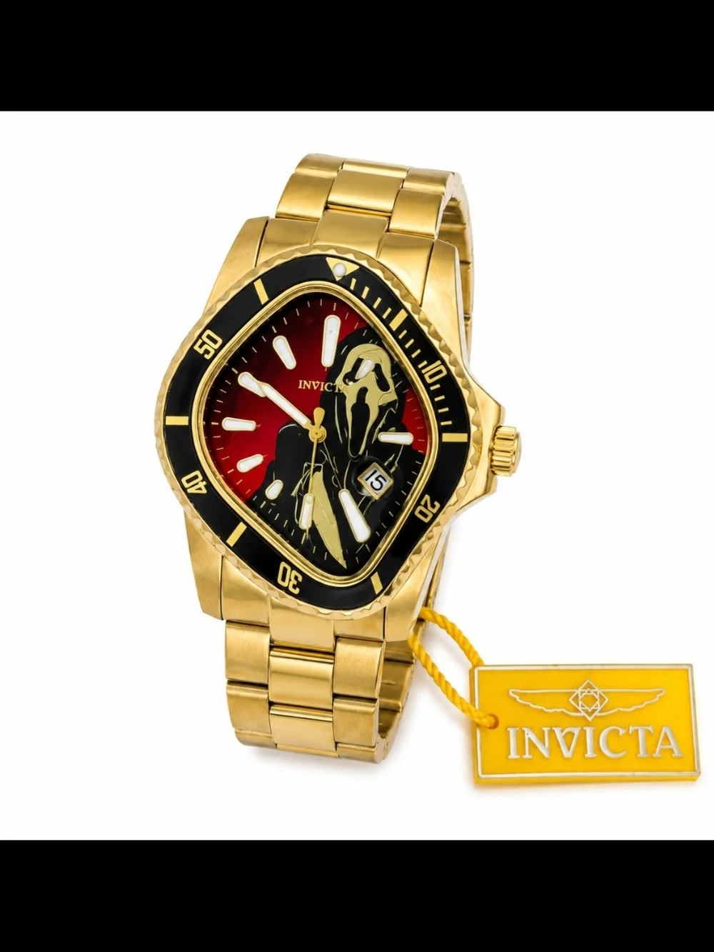 Invicta 50546 Surreal Ghost Face Quartz Men's Stainless Steel Watch Gold NEW